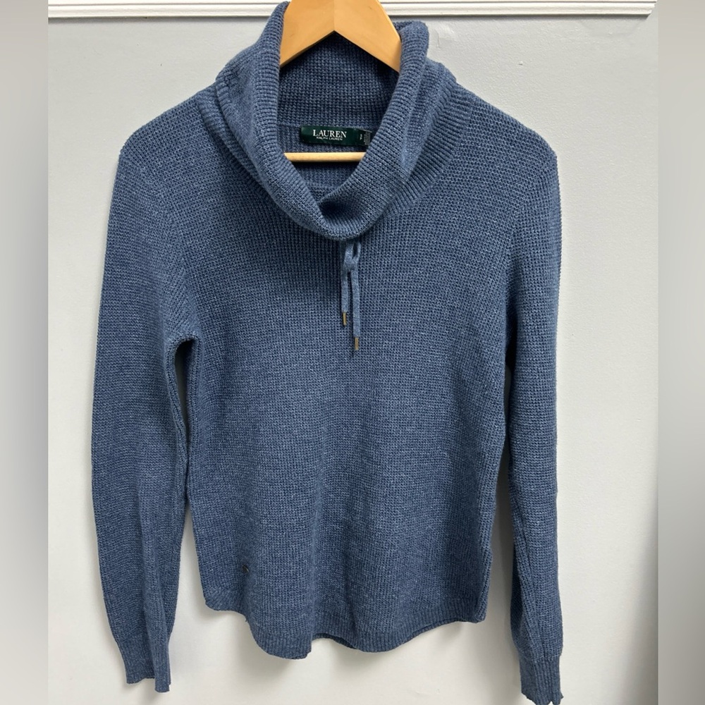 Lauren Ralph Lauren Heather Blue Cowl Neck Waffle Knit Womens Pullover